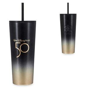 NEW Walt Disney World 50th Anniversary Black & Gold Starbucks Stainless Tumbler